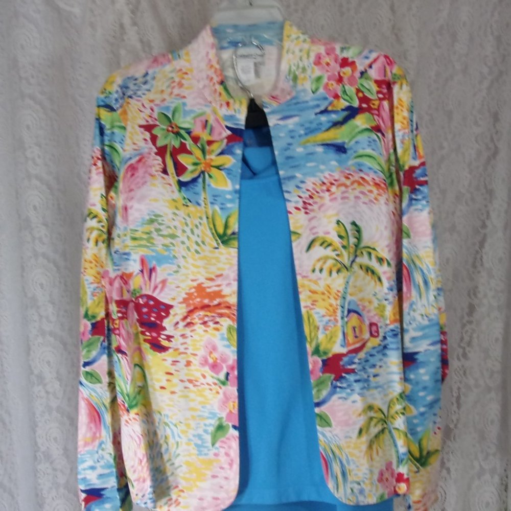 Coldwater Creek 3 Pcs Blue and Multi Set Jacket Tank Skirt